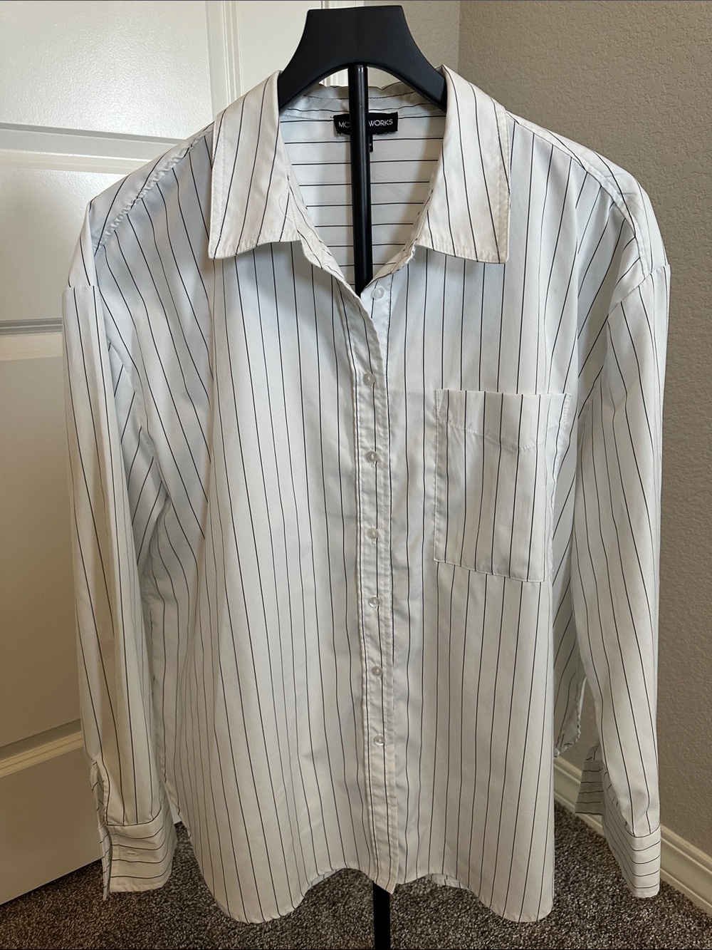 Modern Works White Pinstripe Button-Up Blouse